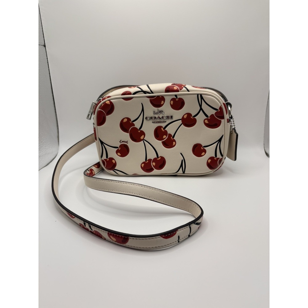 Coach Mini Jamie Camera Bag Crossbody White Cherry Print Leather NWOT